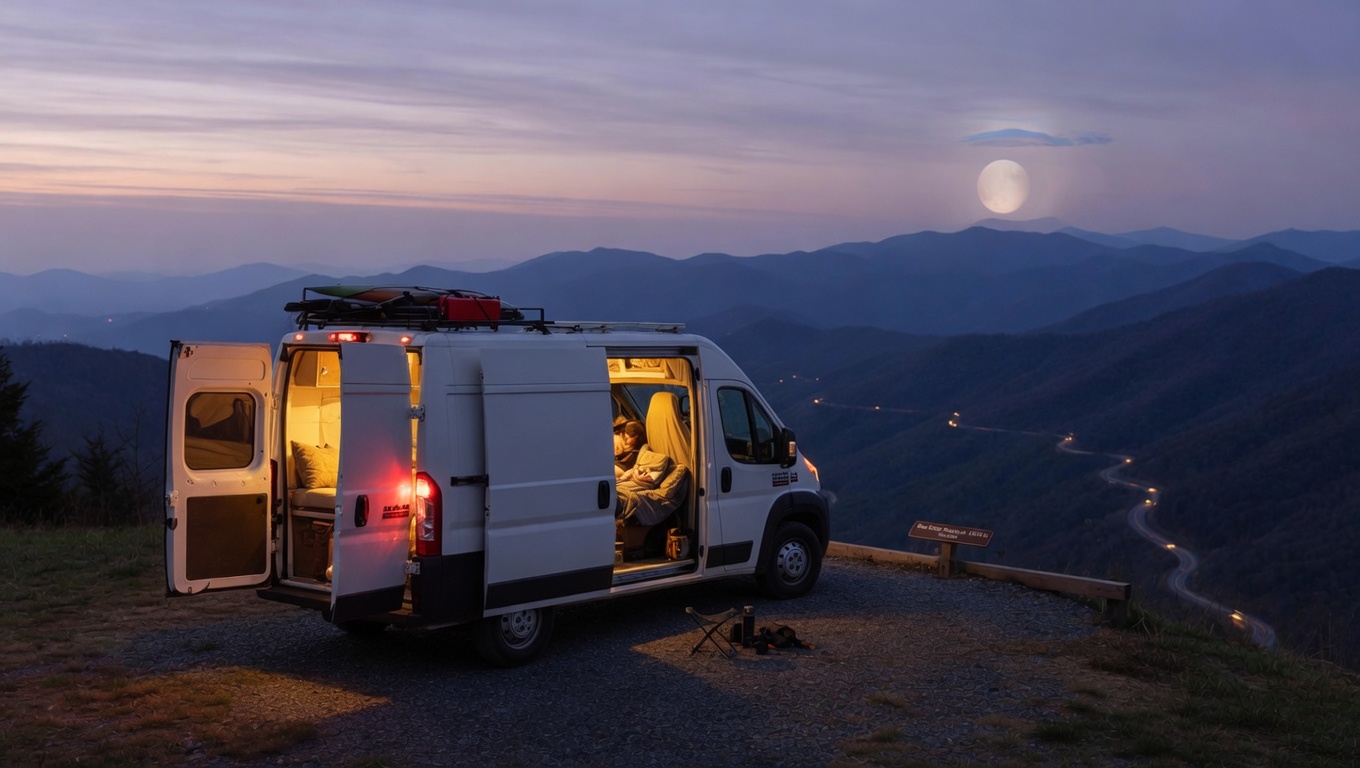 Night van travel scene